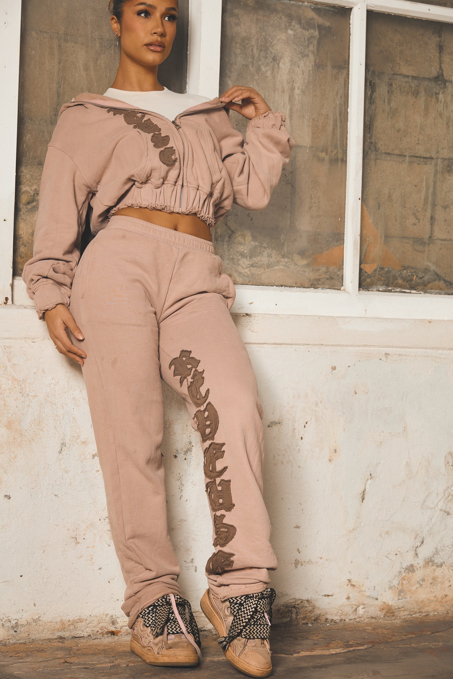 Taupe Embroidered Logo Joggers