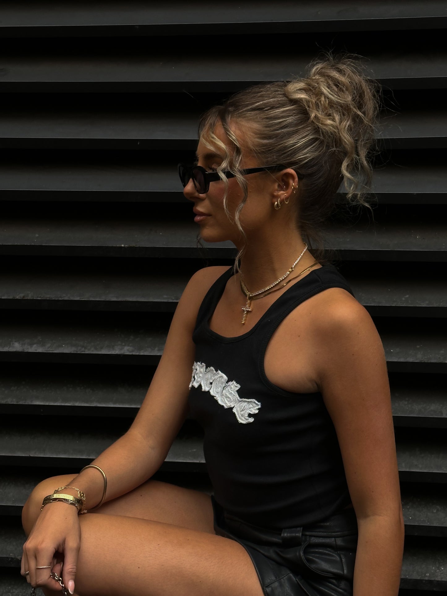 Black Embroidered Logo Vest