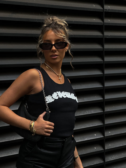 Black Embroidered Logo Vest