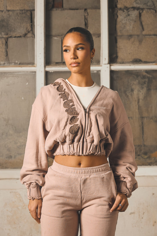 Taupe Embroidered Logo Hoodie