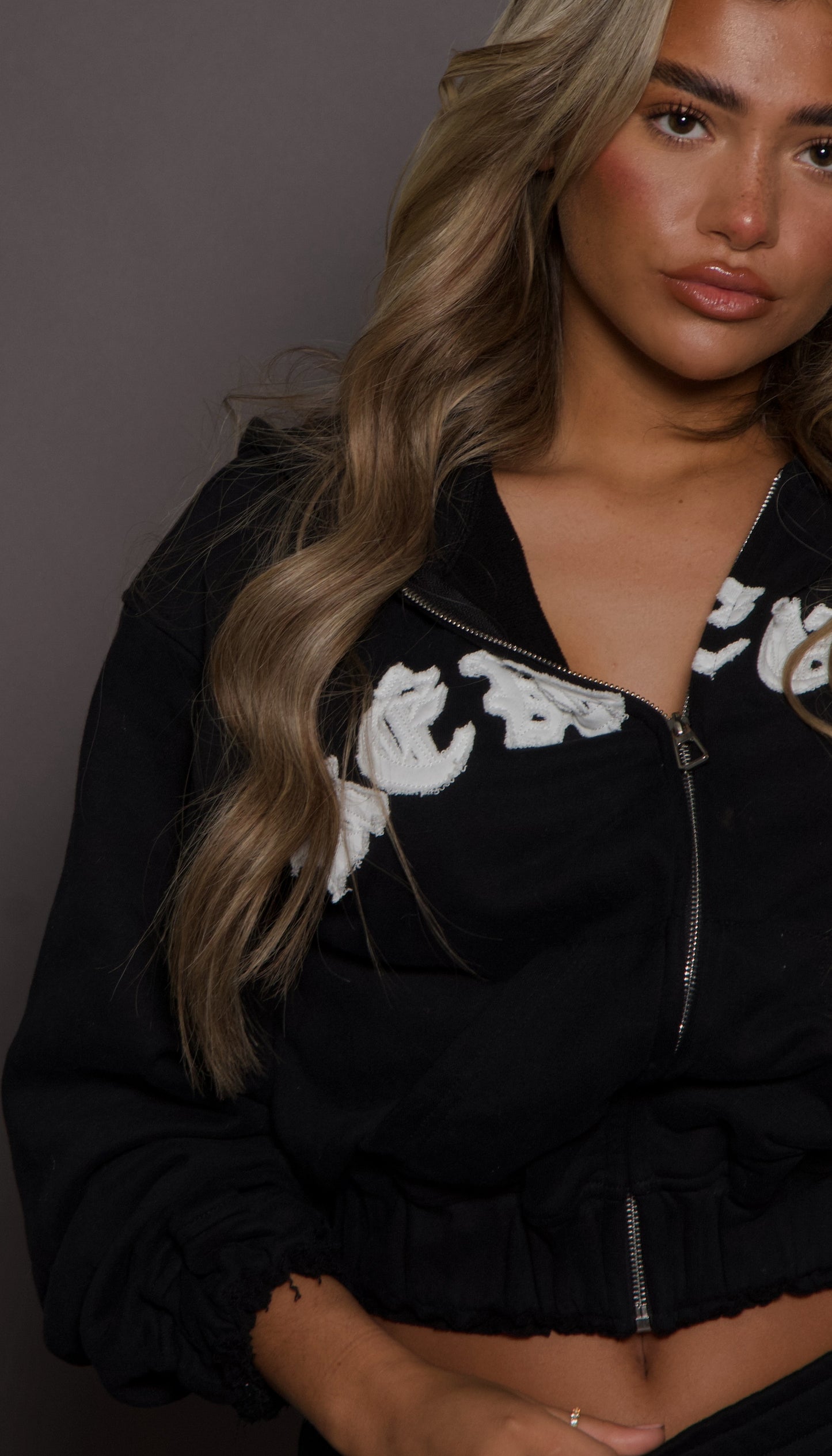 Black Embroidered Logo Hoodie